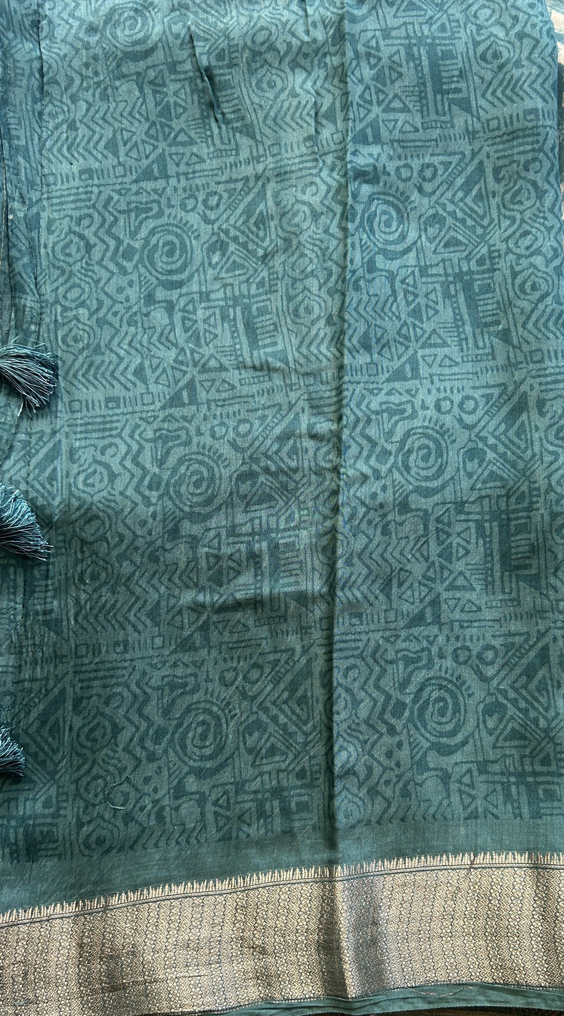 Dola Crepe Saree Ocean Green Colored Elegantly Paired with a Zari Border. - Sampradaya Designer Studio