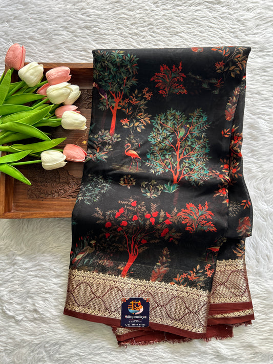 Banarasi Soft Silk Saree Black Colored Complemented with a Zari Border. - Sampradaya Designer Studio