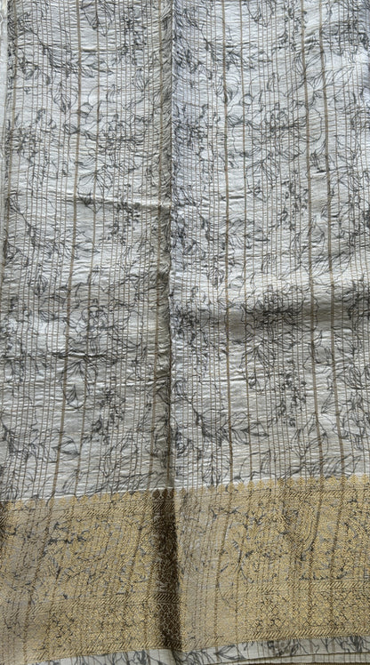 Dola Crepe Saree White Colored Elegantly Paired with a Zari Border. - Sampradaya Designer Studio