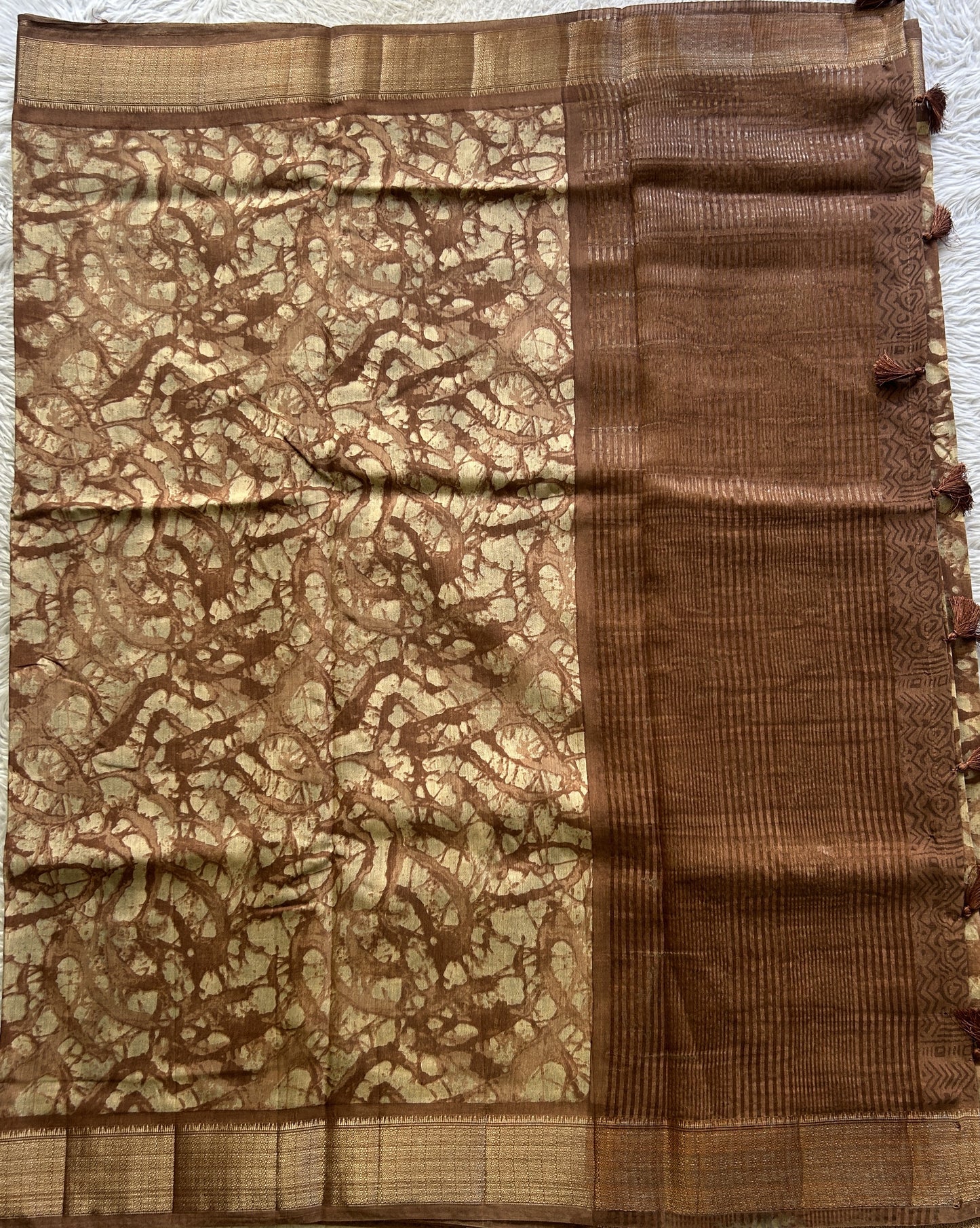 Dola Crepe Saree Russet Colored Elegantly Paired with a Zari Border. - Sampradaya Designer Studio