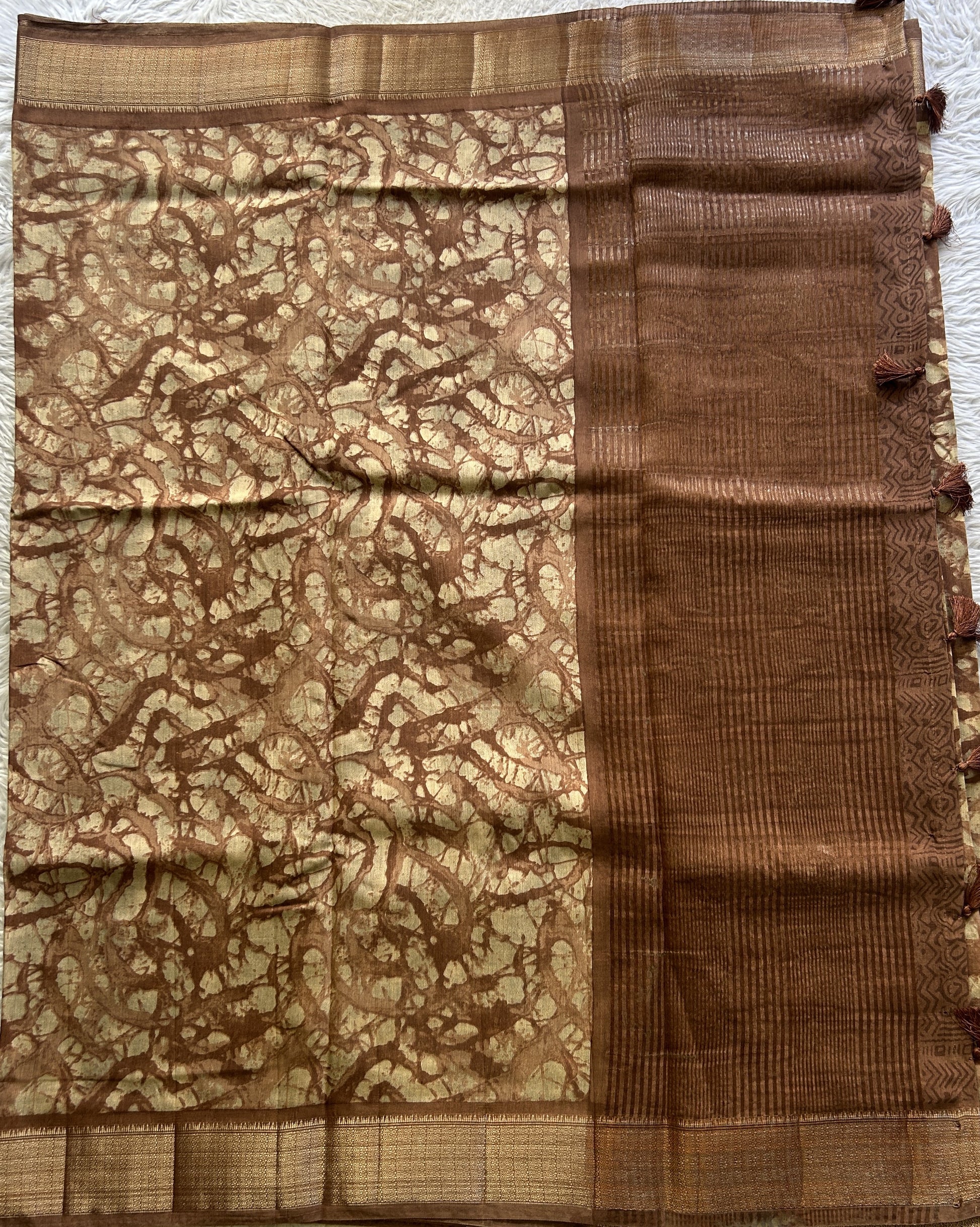Dola Crepe Saree Russet Colored Elegantly Paired with a Zari Border. - Sampradaya Designer Studio