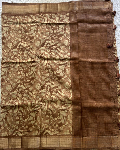 Dola Crepe Saree Russet Colored Elegantly Paired with a Zari Border. - Sampradaya Designer Studio