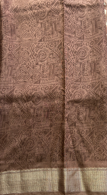 Dola Crepe Saree Russet Colored Elegantly Paired with a Zari Border. - Sampradaya Designer Studio