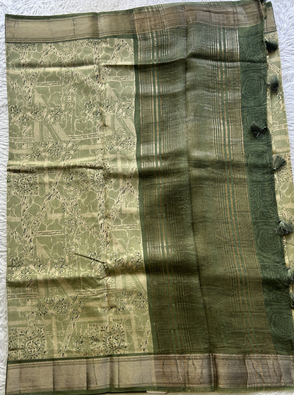 Dola Crepe Saree Light Green Colored Elegantly Paired with a Zari Border. - Sampradaya Designer Studio