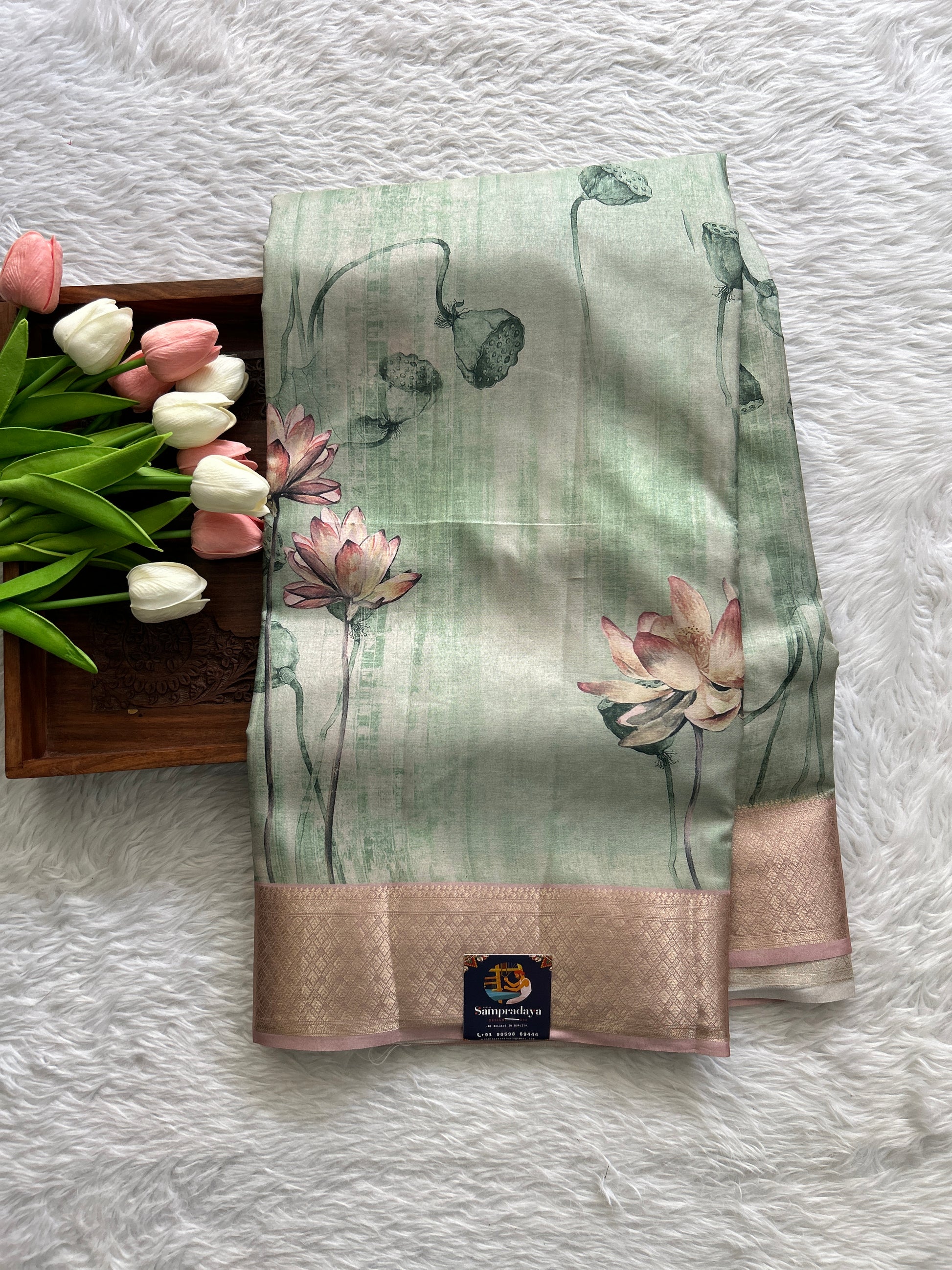 Banarasi Soft Silk Saree Sea Green Colored Complemented with a Zari Border. - Sampradaya Designer Studio