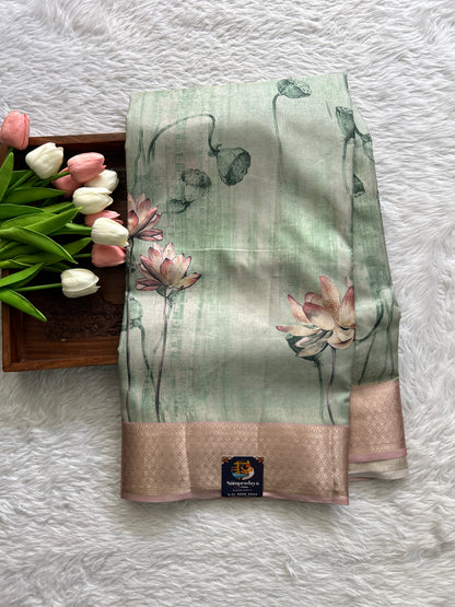 Banarasi Soft Silk Saree Sea Green Colored Complemented with a Zari Border. - Sampradaya Designer Studio