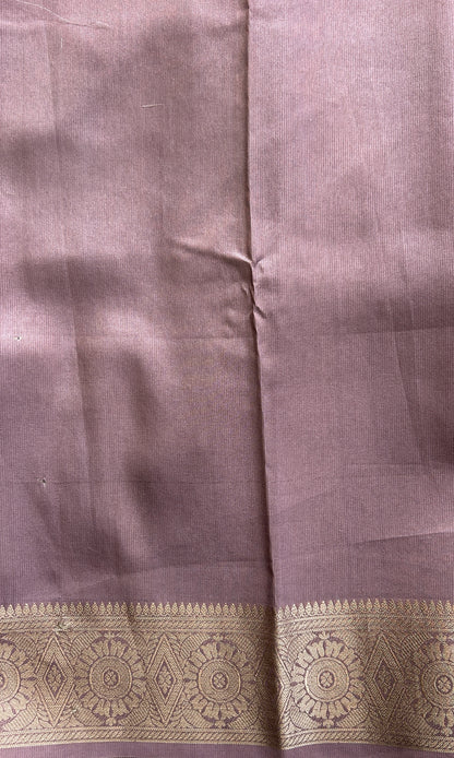 Banarasi Soft Silk Saree Light Lilac Colored Complemented with a Zari Border. - Sampradaya Designer Studio