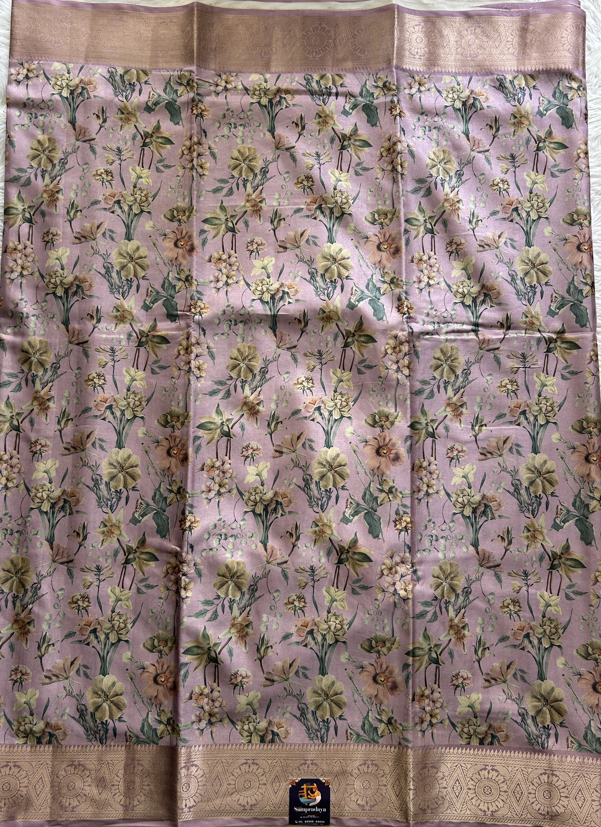 Banarasi Soft Silk Saree Light Lilac Colored Complemented with a Zari Border. - Sampradaya Designer Studio