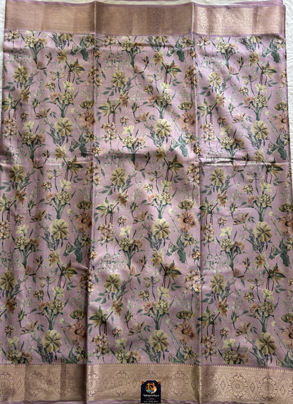 Banarasi Soft Silk Saree Light Lilac Colored Complemented with a Zari Border. - Sampradaya Designer Studio