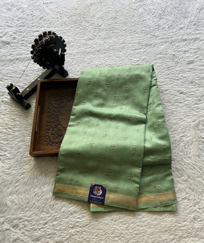 Chiniya Silk Saree Mint Green Colored Elegantly Paired with a Zari Border. - Sampradaya Designer Studio