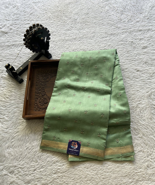 Chiniya Silk Saree Mint Green Colored Elegantly Paired with a Zari Border. - Sampradaya Designer Studio