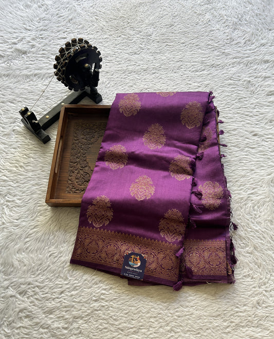 Chiniya Silk Saree Purple Colored Elegantly Paired with a Zari Border. - Sampradaya Designer Studio