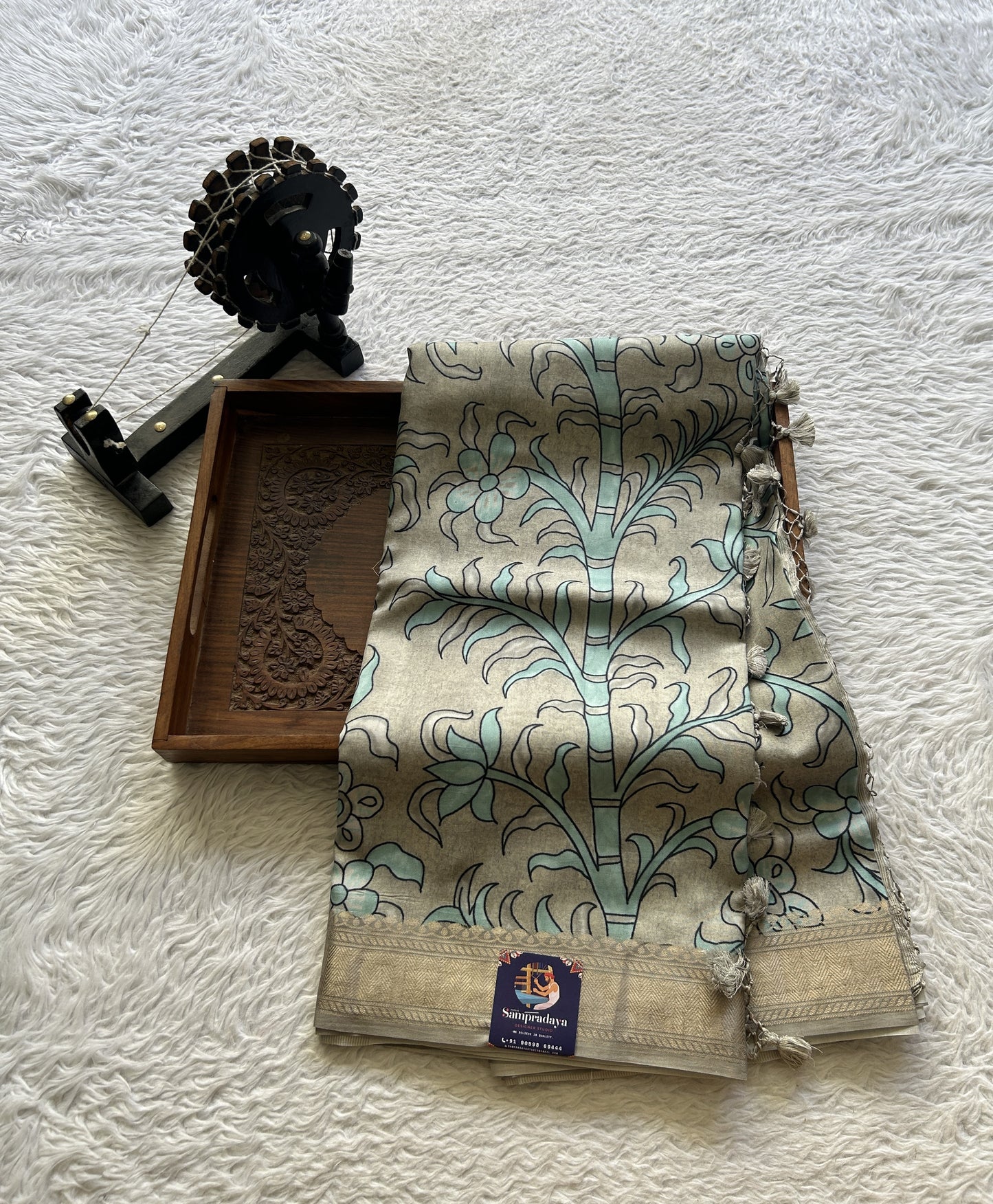 Chiniya Silk Saree Elephant Gray Colored Elegantly Paired with a Zari Border. - Sampradaya Designer Studio