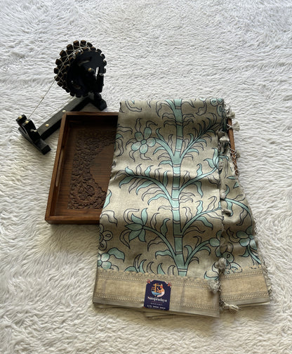 Chiniya Silk Saree Elephant Gray Colored Elegantly Paired with a Zari Border. - Sampradaya Designer Studio