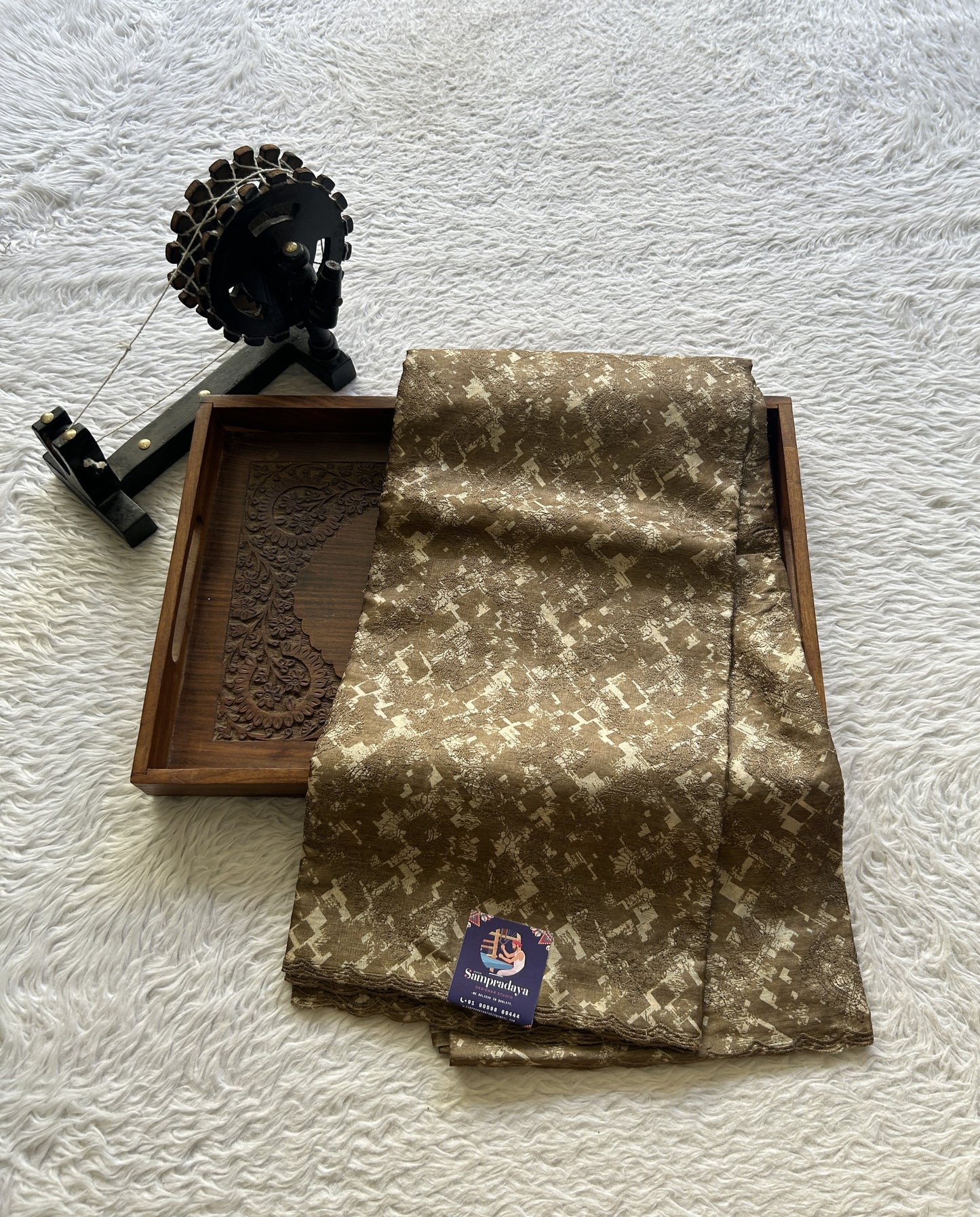 Pure Tussar Silk Saree Brown Color Complemented with a Borderless. - Sampradaya Designer Studio