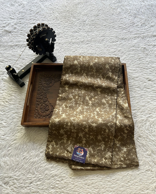 Pure Tussar Silk Saree Brown Color Complemented with a Borderless. - Sampradaya Designer Studio