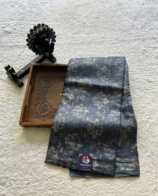 Pure Tussar Silk Saree Navy Blue Color Complemented with a Borderless. - Sampradaya Designer Studio