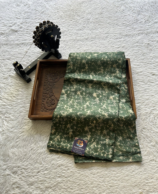 Pure Tussar Silk Saree Green Color Complemented with a Borderless. - Sampradaya Designer Studio