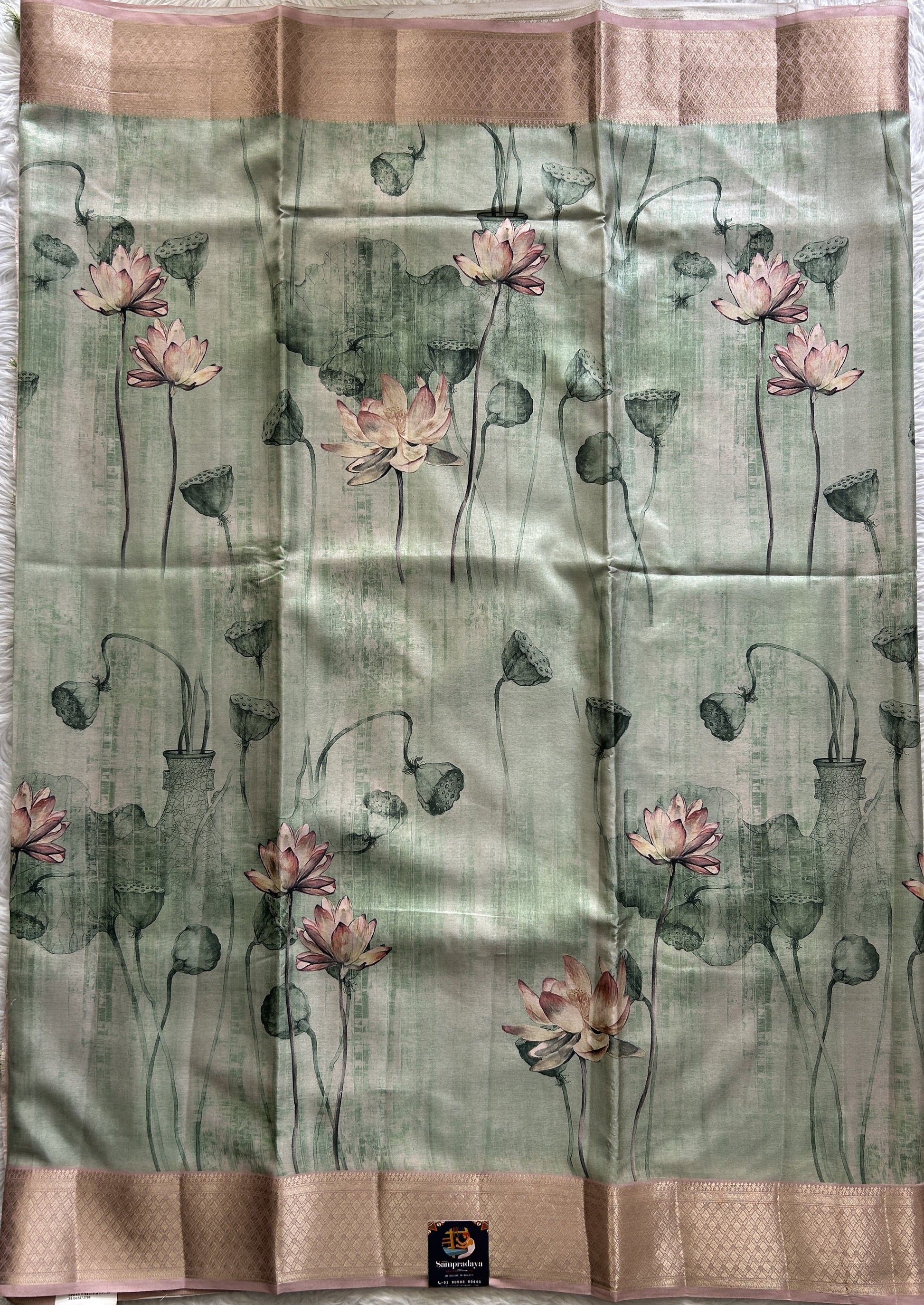 Banarasi Soft Silk Saree Sea Green Colored Complemented with a Zari Border. - Sampradaya Designer Studio