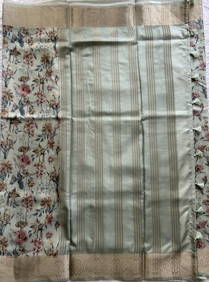 Banarasi Soft Silk Saree Light Green Colored Complemented with a Zari Border. - Sampradaya Designer Studio