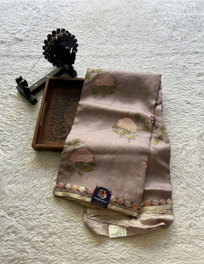 Tissue Organza Designer Saree Light Onion Pink colored Saree Paired with a Thread border. - Sampradaya Designer Studio