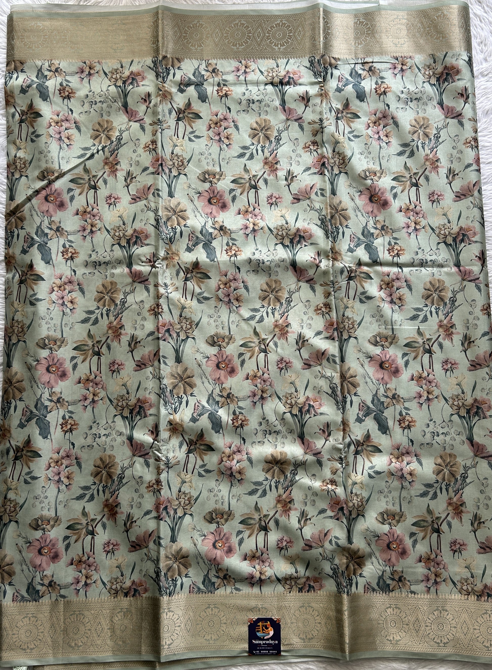 Banarasi Soft Silk Saree Light Green Colored Complemented with a Zari Border. - Sampradaya Designer Studio