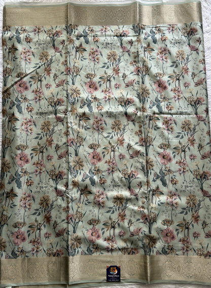 Banarasi Soft Silk Saree Light Green Colored Complemented with a Zari Border. - Sampradaya Designer Studio