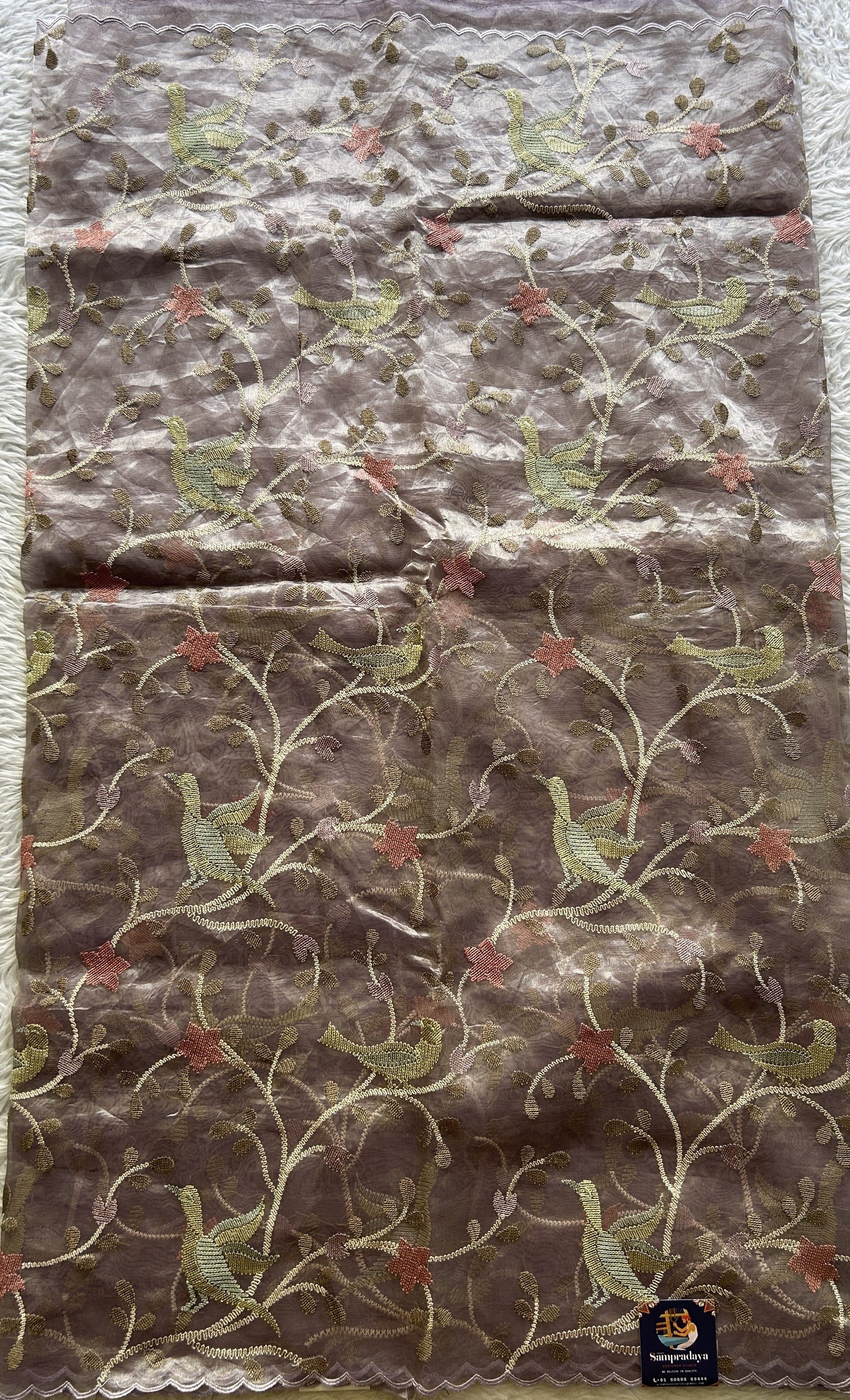 Tissue Organza Designer Saree Purple colored Saree Paired with a borderless. - Sampradaya Designer Studio