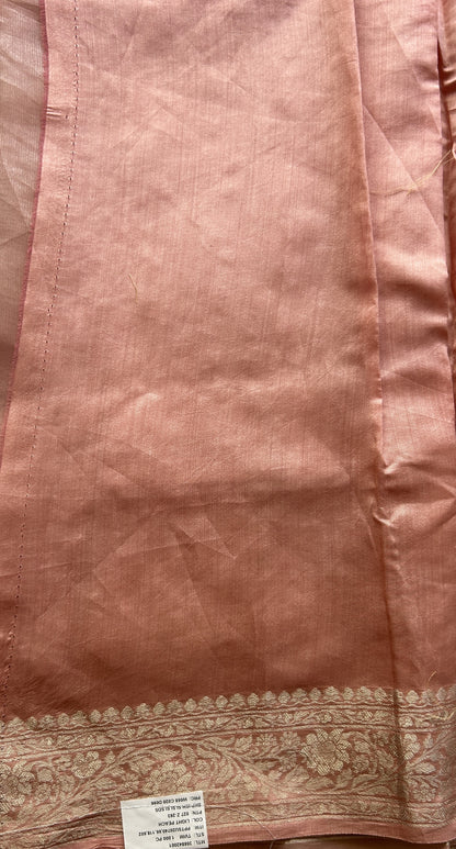 Tissue Organza Designer Saree Light Peach colored Saree Paired with a Zari border. - Sampradaya Designer Studio