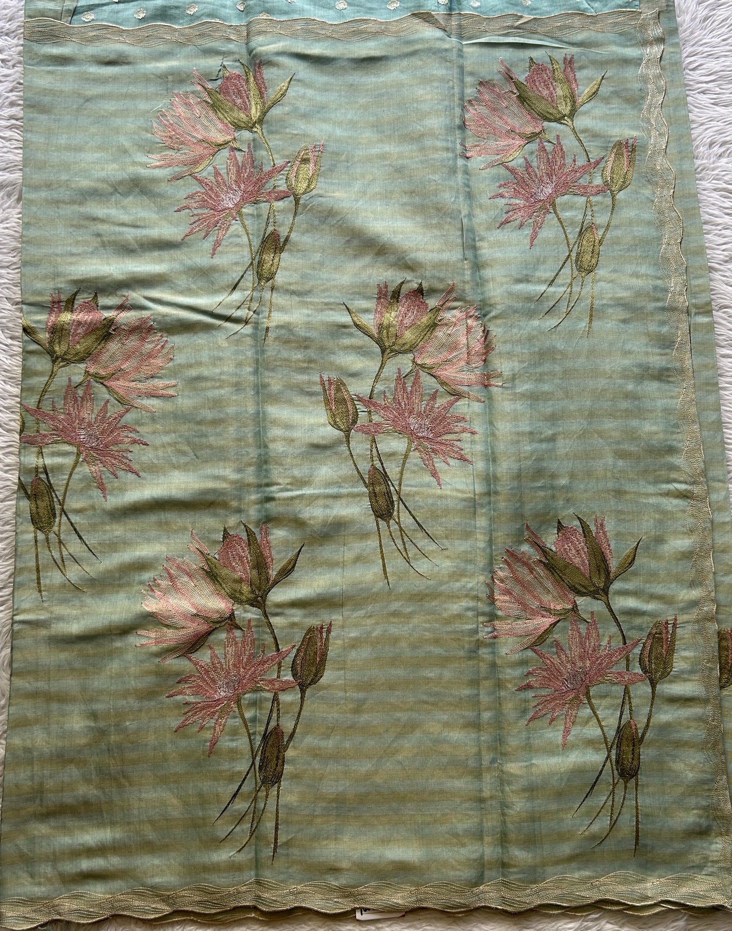 Tissue Organza Designer Saree Sea Green colored Saree Paired with a Thread border. - Sampradaya Designer Studio