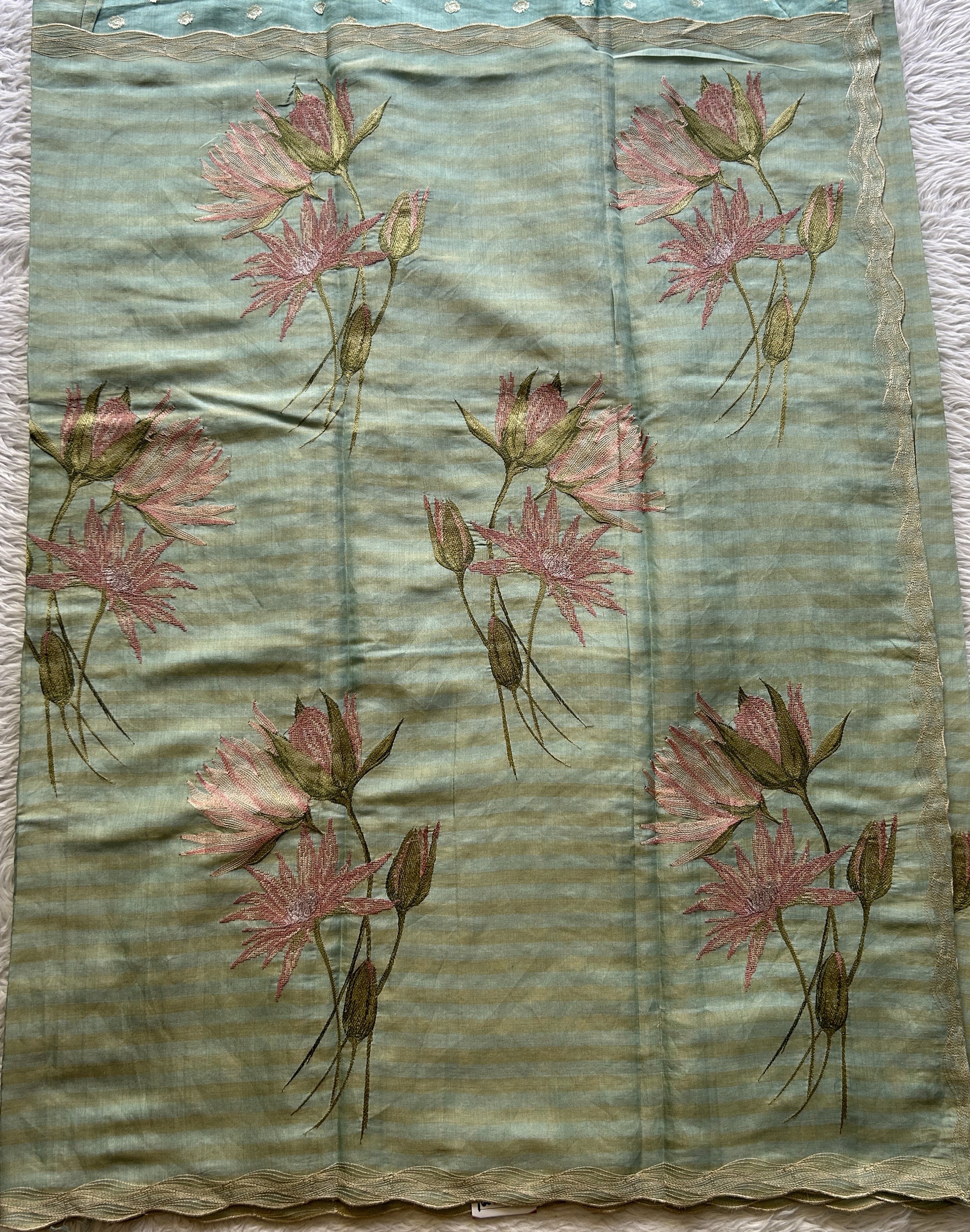 Tissue Organza Designer Saree Sea Green colored Saree Paired with a Thread border. - Sampradaya Designer Studio