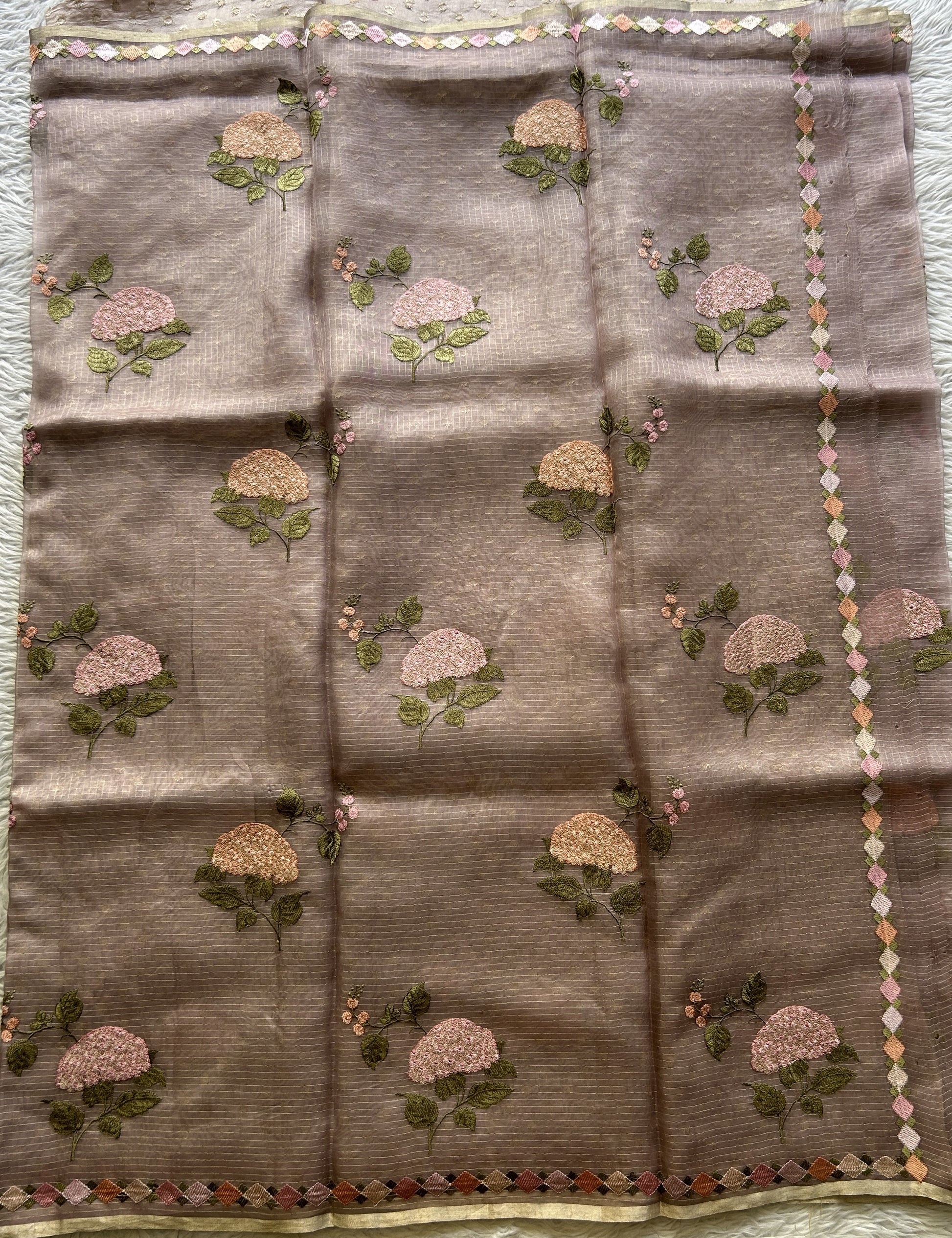 Tissue Organza Designer Saree Light Onion Pink colored Saree Paired with a Thread border. - Sampradaya Designer Studio