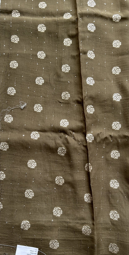 Banarasi Soft Silk Saree Olive Green Colored Complemented with a Zari Border. - Sampradaya Designer Studio