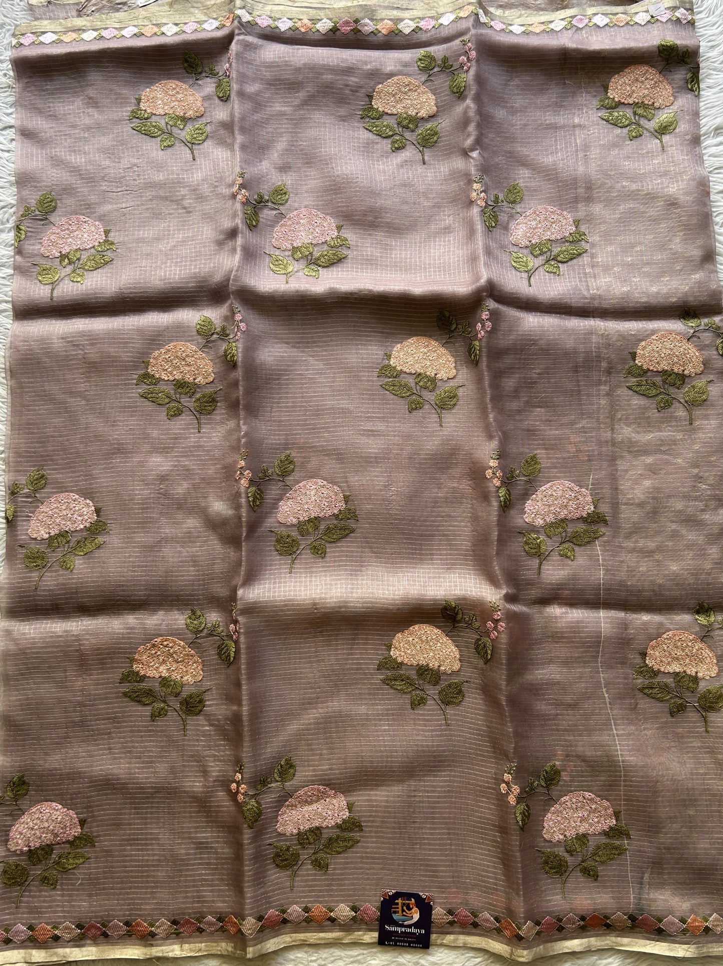 Tissue Organza Designer Saree Light Onion Pink colored Saree Paired with a Thread border. - Sampradaya Designer Studio