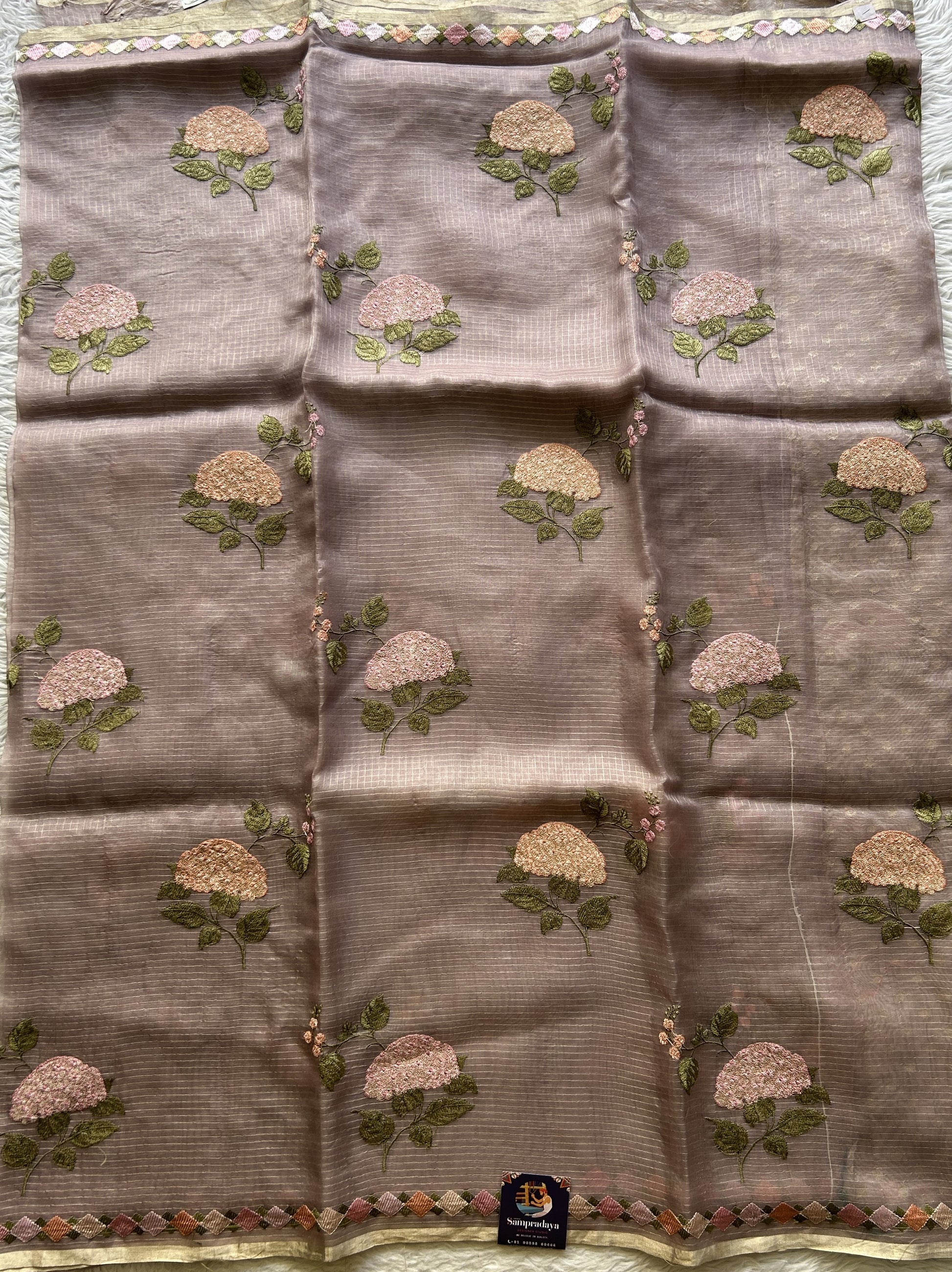 Tissue Organza Designer Saree Light Onion Pink colored Saree Paired with a Thread border. - Sampradaya Designer Studio