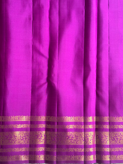 Pure Kanjivaram Silk Saree Purple Colored Complemented with Gold Zari Weaving Border. - Sampradaya Designer Studio