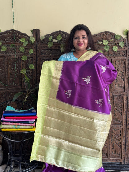Chiniya Silk Saree Violet Colored Elegantly Paired With a Zari Border - Sampradaya Designer Studio