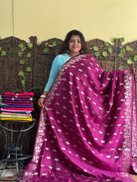 Chiniya Silk Saree Light Wine Colored Elegantly Paired With Zari Border - Sampradaya Designer Studio