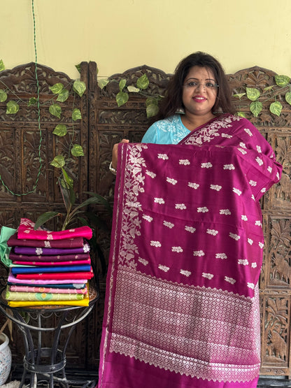 Chiniya Silk Saree Light Wine Colored Elegantly Paired With Zari Border - Sampradaya Designer Studio