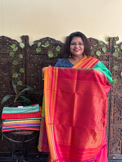 Gadwal Silk Saree Green Colored Complemented With Zari Border. - Sampradaya Designer Studio