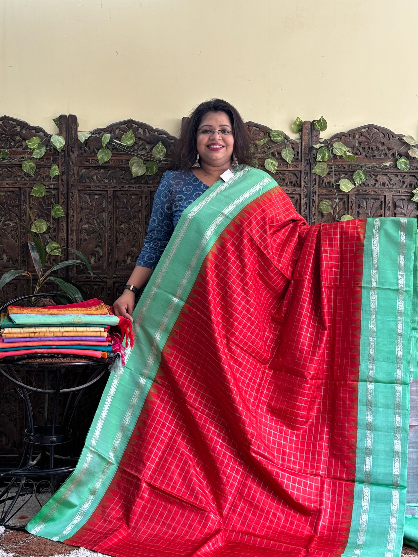 Gadwal Silk Saree Red Colored Complemented With Zari Border. - Sampradaya Designer Studio
