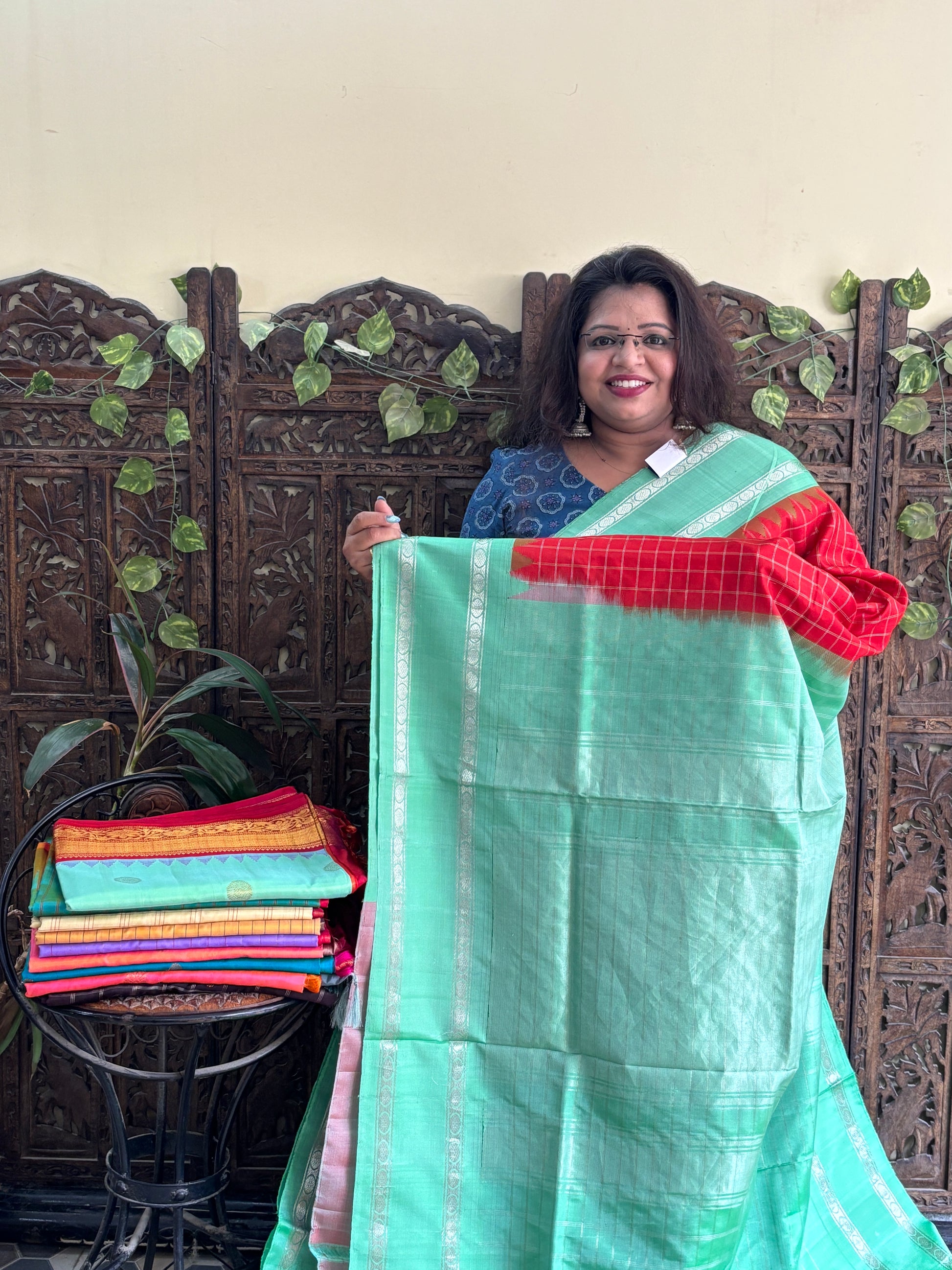 Gadwal Silk Saree Red Colored Complemented With Zari Border. - Sampradaya Designer Studio