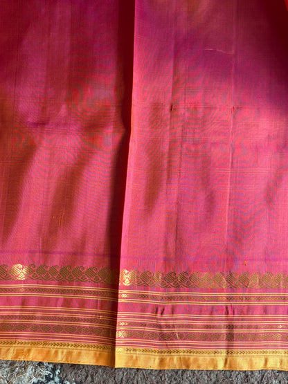 Gadwal Silk Saree Cream Colored Complemented With Zari Border. - Sampradaya Designer Studio