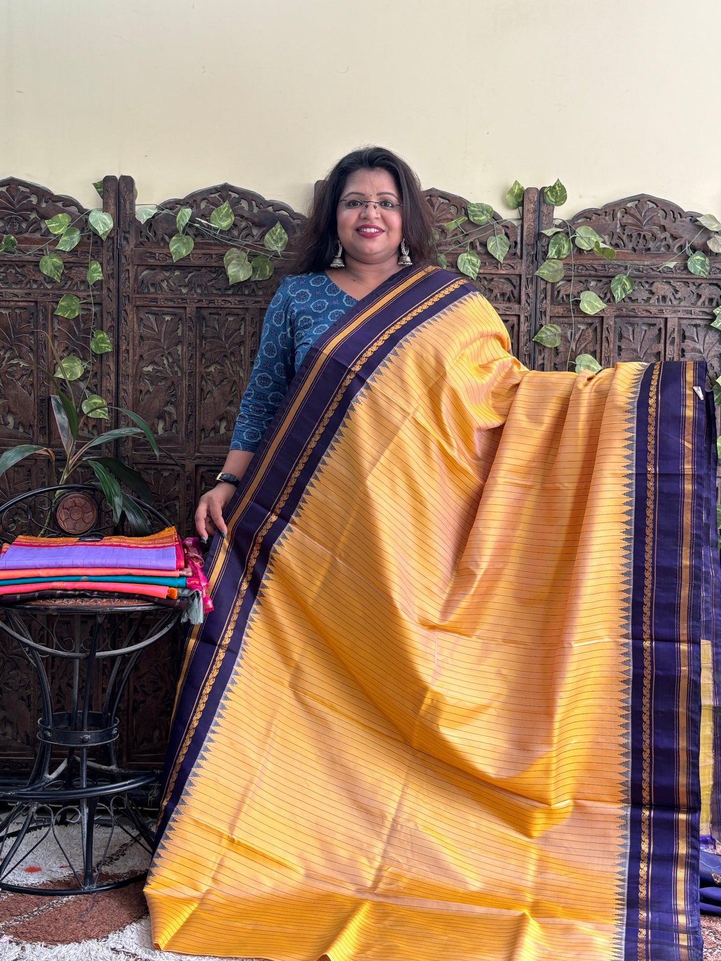Gadwal Silk Saree Sandel Wood Colored Complemented With Zari Border. - Sampradaya Designer Studio