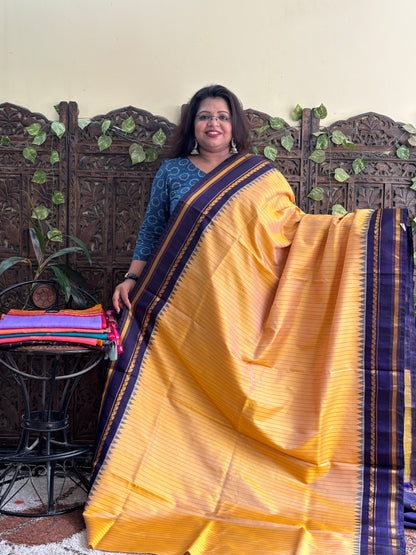 Gadwal Silk Saree Sandel Wood Colored Complemented With Zari Border. - Sampradaya Designer Studio