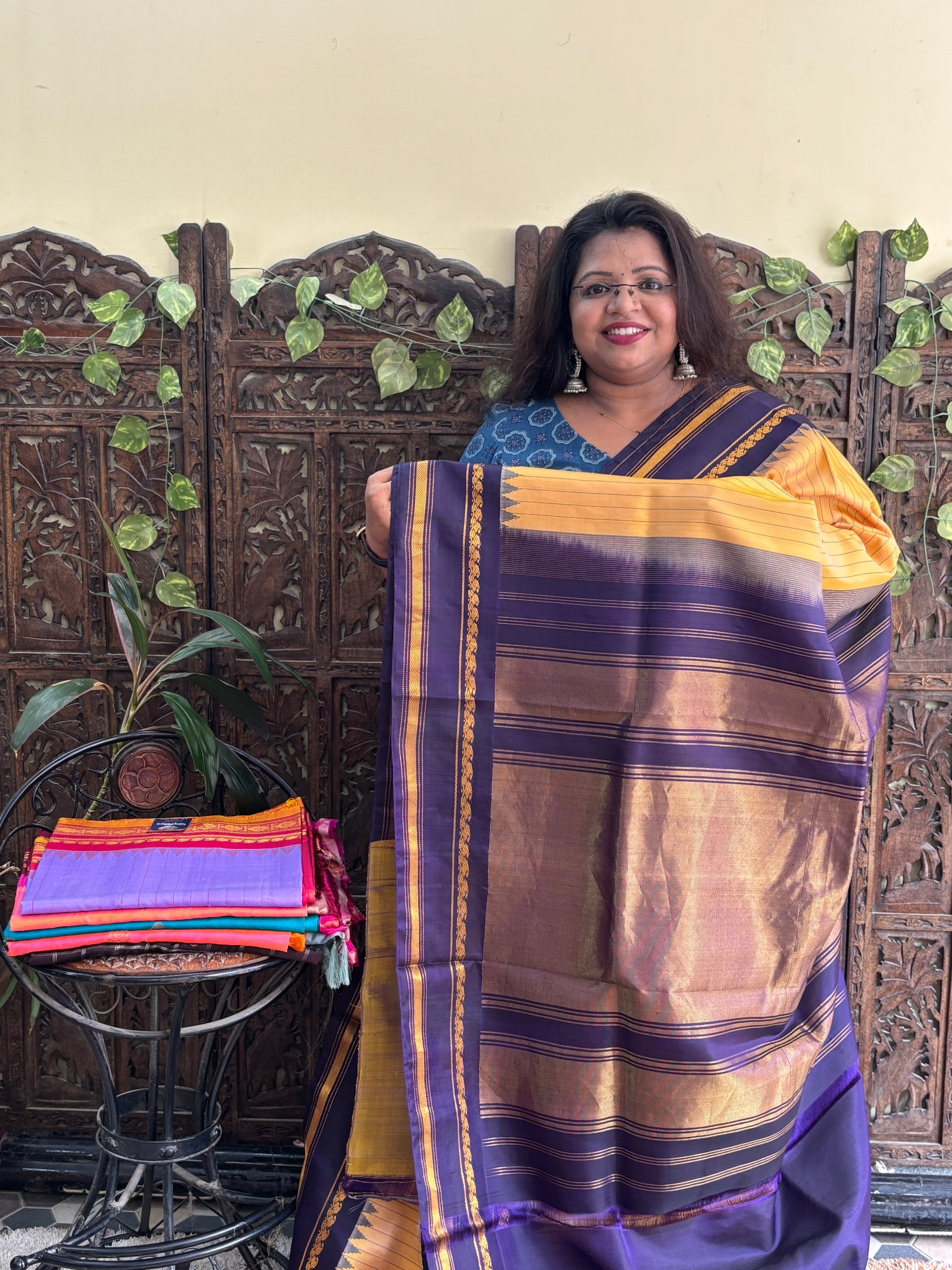 Gadwal Silk Saree Sandel Wood Colored Complemented With Zari Border. - Sampradaya Designer Studio