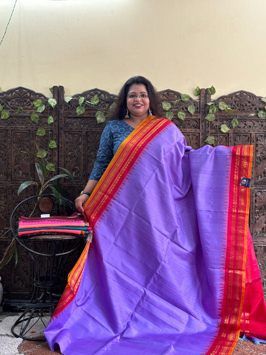 Gadwal Silk Saree Lavender Colored Complemented With  Zari Border. - Sampradaya Designer Studio