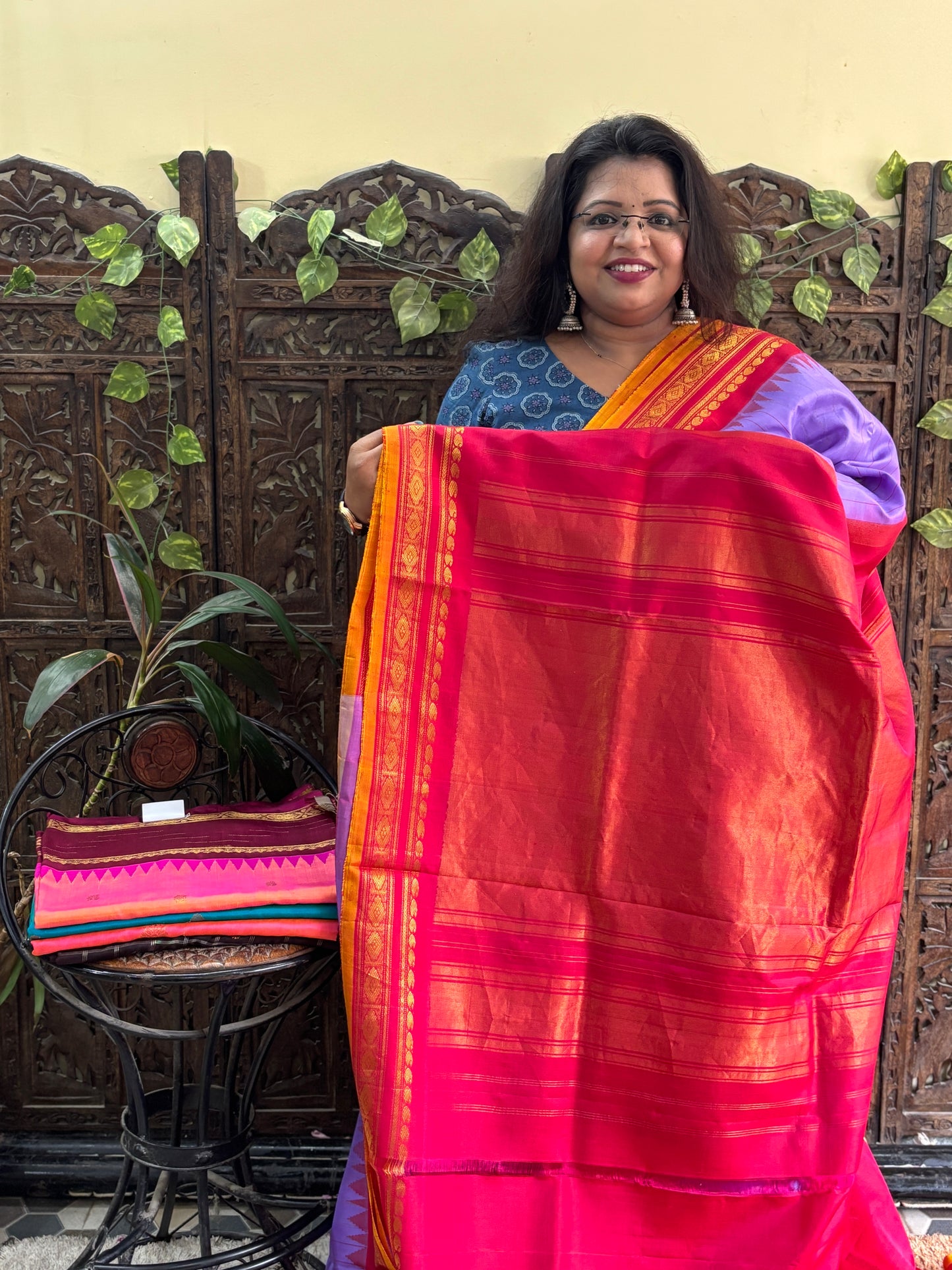 Gadwal Silk Saree Lavender Colored Complemented With  Zari Border. - Sampradaya Designer Studio