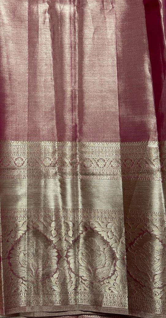 Kanjivaram Bridal Silk Saree Pink colored allover Weaving Saree complemented with a Light Gold Zari Kanchi border. - Sampradaya Designer Studio