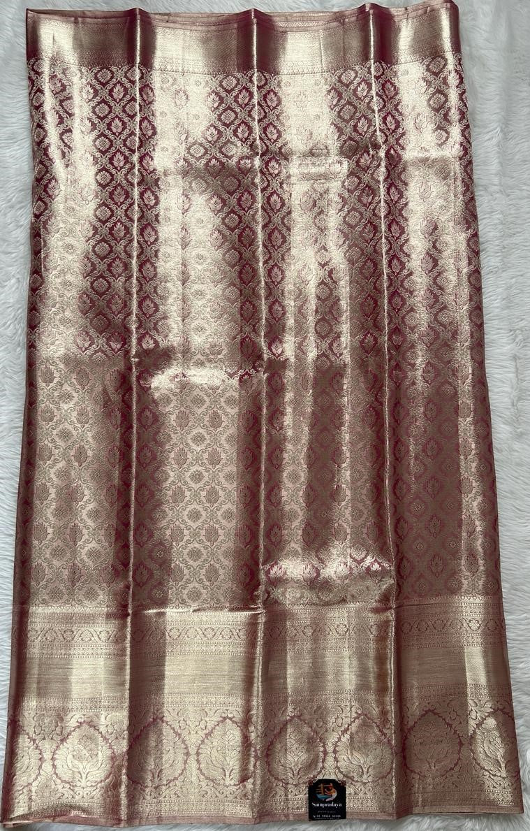 Kanjivaram Bridal Silk Saree Pink colored allover Weaving Saree complemented with a Light Gold Zari Kanchi border. - Sampradaya Designer Studio